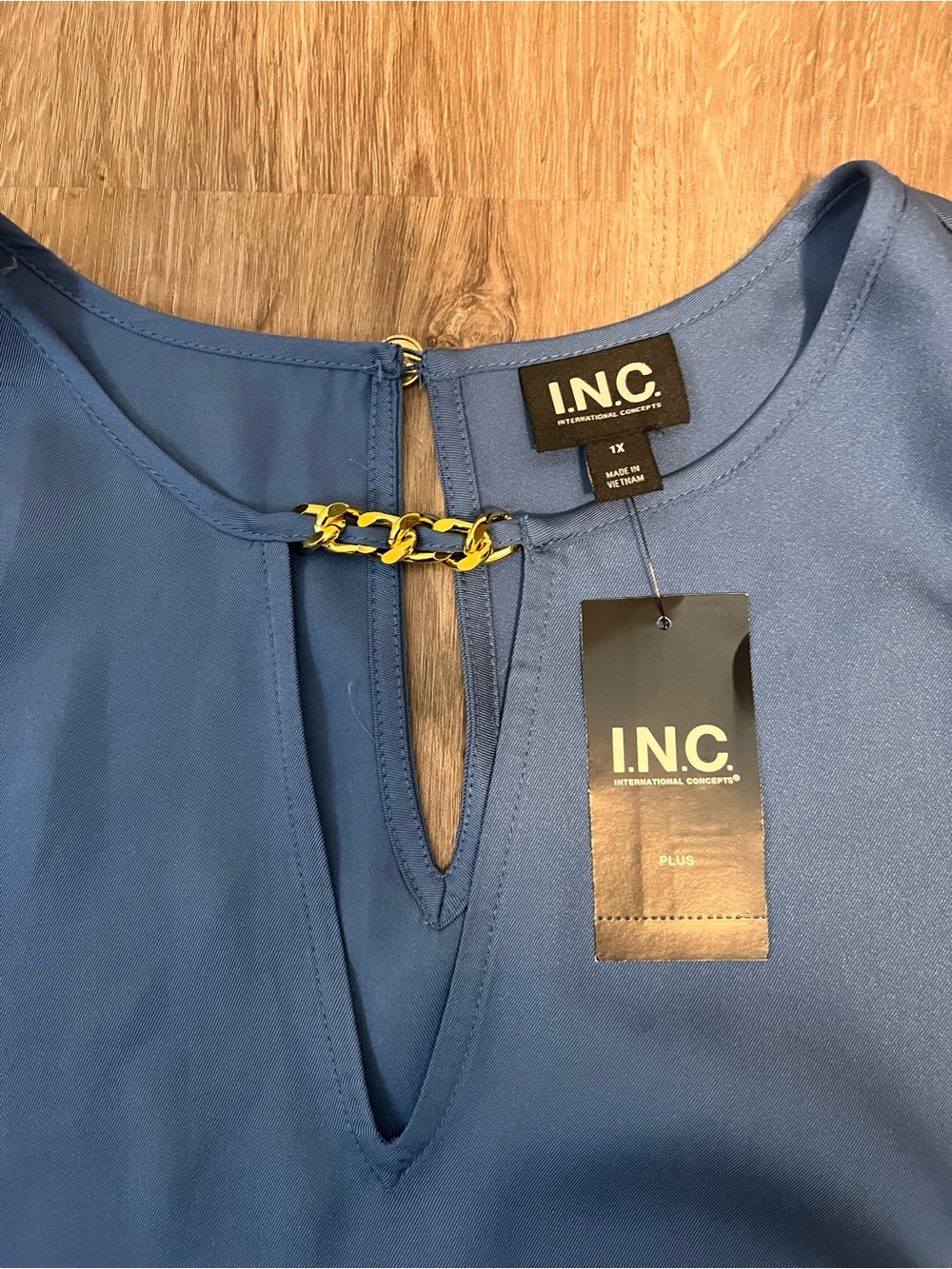 NWT INC International Concepts Royal Blue Satin Long-Sleeve Blouse